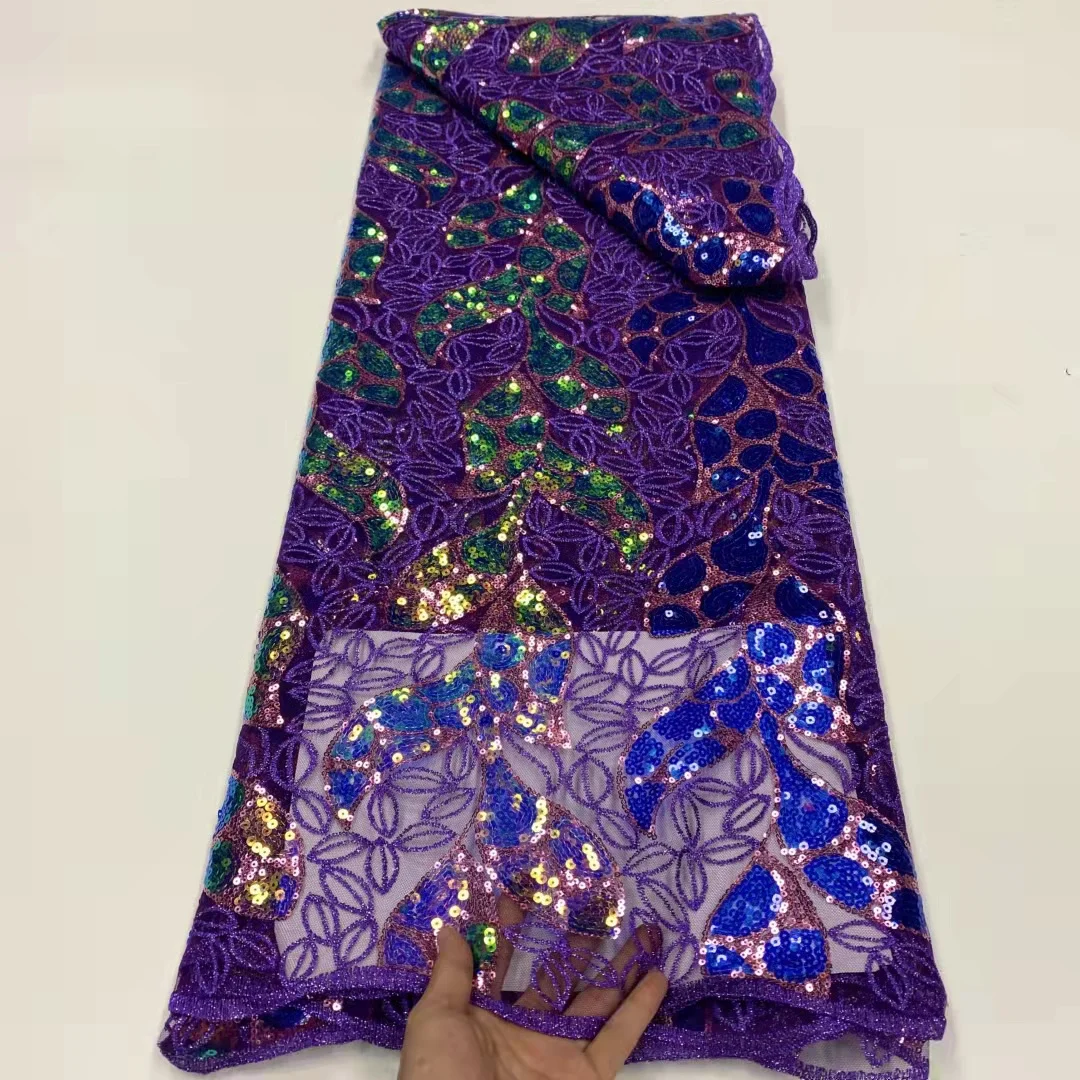 

PurpleLace Fabric Sequins Net Lace African Lace 2020 High Qaulity Nigerian Embroidered Tulle Lace Fabric 5 yards For Women Dress