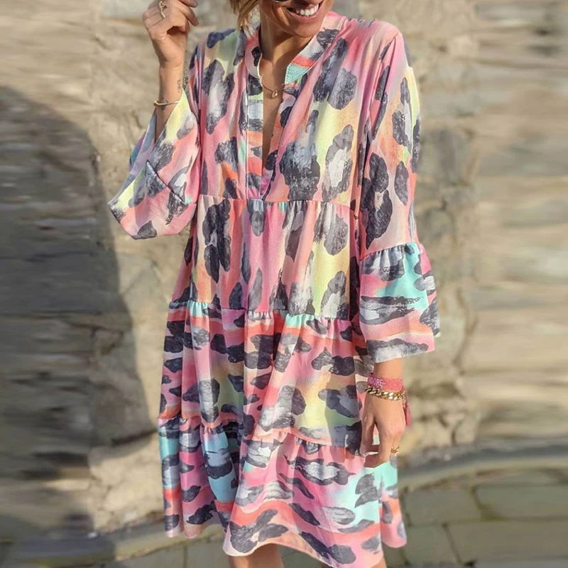 2021 Spring Summer Elegant V-Neck Short Sleeve Dress Women Vintage Polka Dot Print Party Dress Ladies Fashion Casual Loose Dress
2021 Spring Summer Elegant V-Neck Short Sleeve Dress Women Vintage Polka Dot Print Party Dress Ladies Fashion Casual Loose Dress