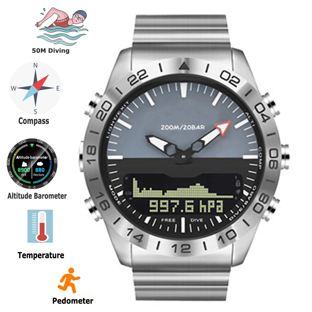 Swimming Diving Smart Watches Professional Waterproof Altimeter Barometer Compass Temperature Digital Watch Sports Smartwatch
Swimming Diving Smart Watches Professional Waterproof Altimeter Barometer Compass Temperature Digital Watch Sports Smartwatch