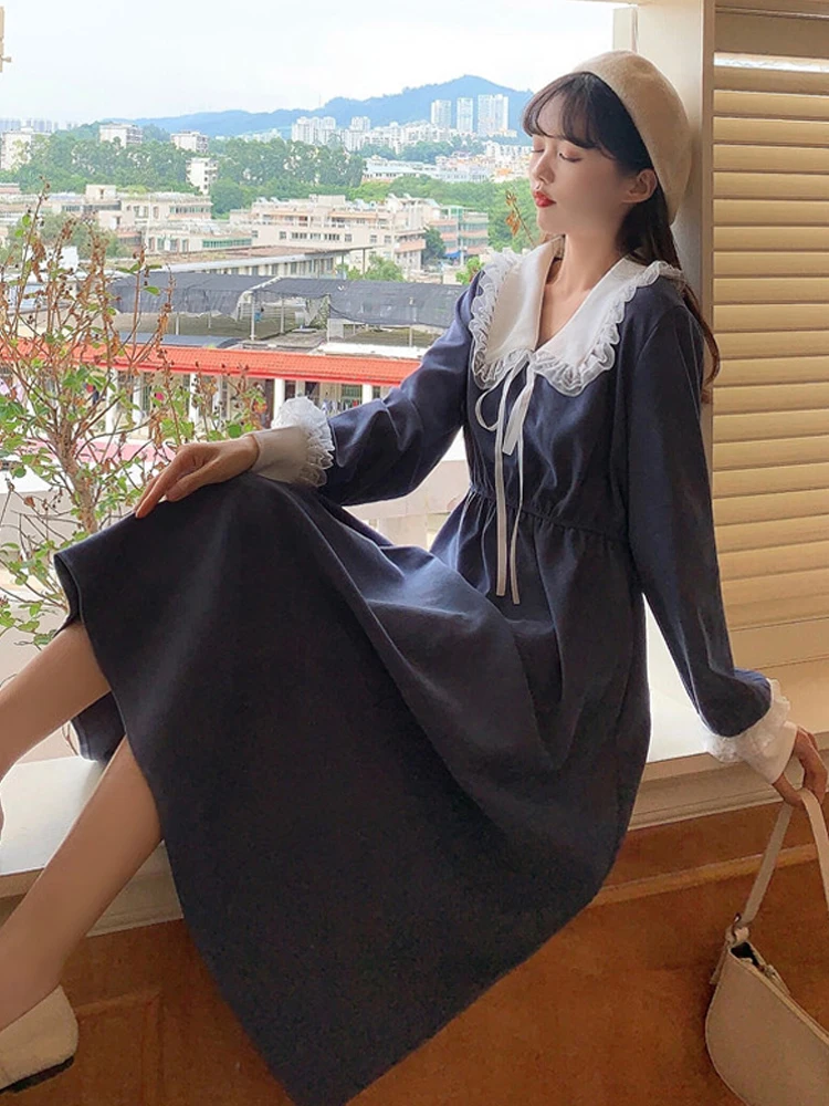 Vintage Dress Women Sweet Lace Peter Pan Collar French Elegant Long Sleeve Lace-Up Fairy One Piece Dress Korean 2021 Spring Chic
Vintage Dress Women Sweet Lace Peter Pan Collar French Elegant Long Sleeve Lace-Up Fairy One Piece Dress Korean 2021 Spring Chic
