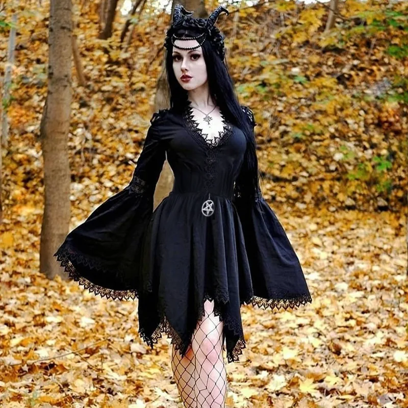 Black Gothic Punk Long Dress Vintage Cross Patchwork Mesh Flare Sleeve Goth Dress Women Clothes
Black Gothic Punk Long Dress Vintage Cross Patchwork Mesh Flare Sleeve Goth Dress Women Clothes