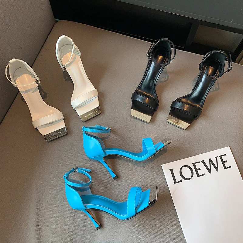 Fashion Women Sandals Open Toe Black White Blue Narrow Band Thin High Heels Summer Sandals Woman Ankle Strap Pumps Size 35-39
Fashion Women Sandals Open Toe Black White Blue Narrow Band Thin High Heels Summer Sandals Woman Ankle Strap Pumps Size 35-39