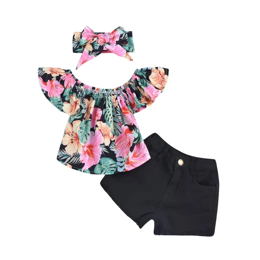 3PCS Toddler Baby Girl Summer Clothes short sleeve Floral Top t shirt black Denim Shorts Headband Outfit 1-4Y
3PCS Toddler Baby Girl Summer Clothes short sleeve Floral Top t shirt black Denim Shorts Headband Outfit 1-4Y