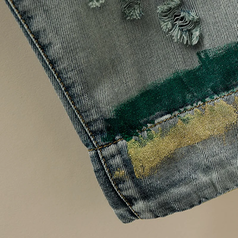 Women Patchwork Jeans Denim Pants Elastic Waist Bleached Distressed for Spring Summer Big Loose B04241006 
Women Patchwork Jeans Denim Pants Elastic Waist Bleached Distressed for Spring Summer Big Loose B04241006