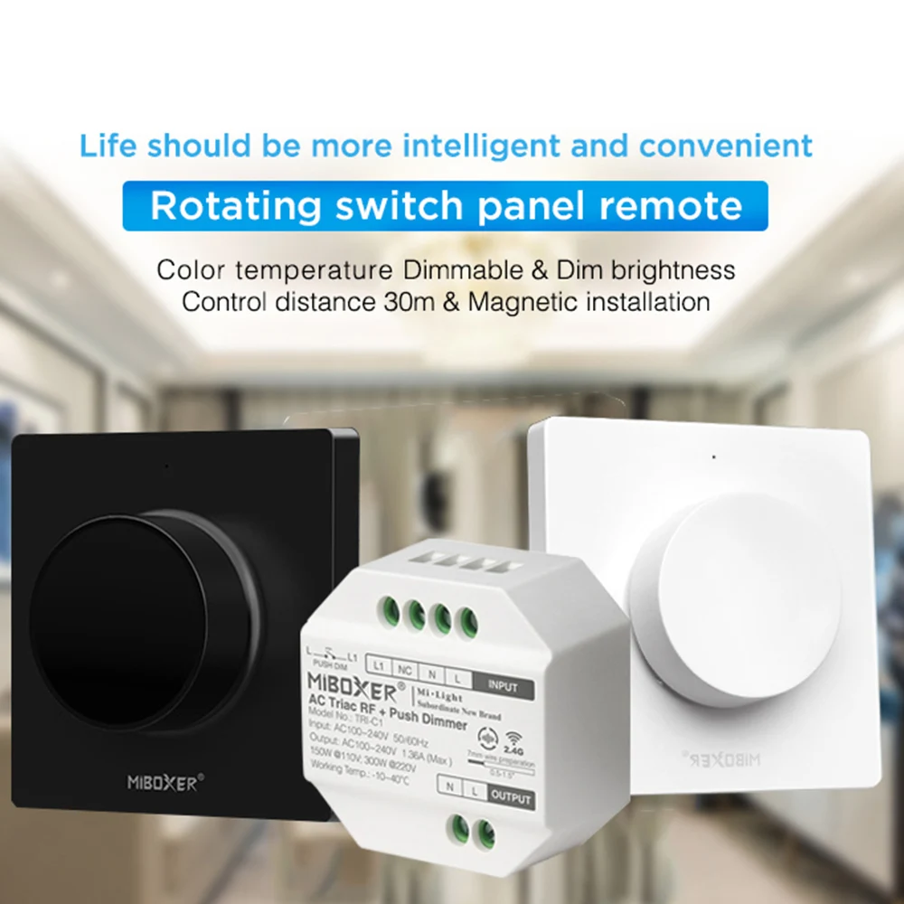 

Miboxer K1 K1B TRI-C1 Rotating Switch Panel Remote AC Triac RF Push Wifi Dimmer Switch Brightness Color Temperature for LED Buld