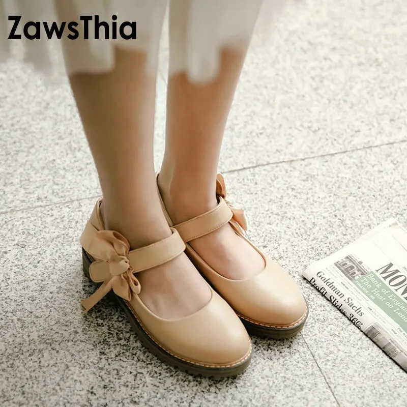 Фото ZawsThia/милые женские туфли Mary Jane женская обувь на плоской подошве - купить
