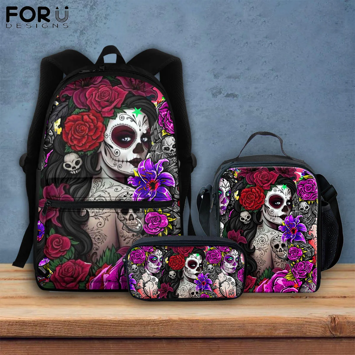 FORUDESIGNS Day of the Dead Design Kids Children School Bags Gothic Girls Print Back To School Book Supplier Teens Backpacks Set
FORUDESIGNS Day of the Dead Design Kids Children School Bags Gothic Girls Print Back To School Book Supplier Teens Backpacks Set