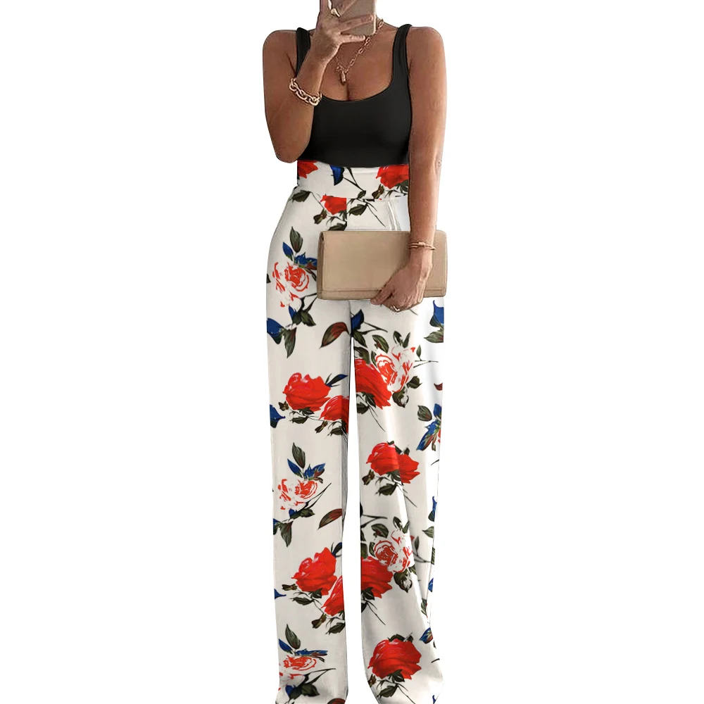 Elegant Office Lady Wide Leg Jumpsuit Sexy Sleeveless Women High Waist Rompers Summer Fashion Floral Printed Female Overalls D30 
Elegant Office Lady Wide Leg Jumpsuit Sexy Sleeveless Women High Waist Rompers Summer Fashion Floral Printed Female Overalls D30