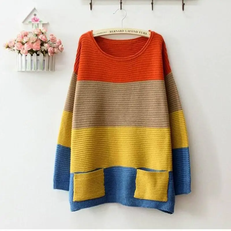 Korean Fashion Women's Spring Autumn Color Flat Knitted Sweater O-Neck Pullovers with Pockets
Korean Fashion Women's Spring Autumn Color Flat Knitted Sweater O-Neck Pullovers with Pockets