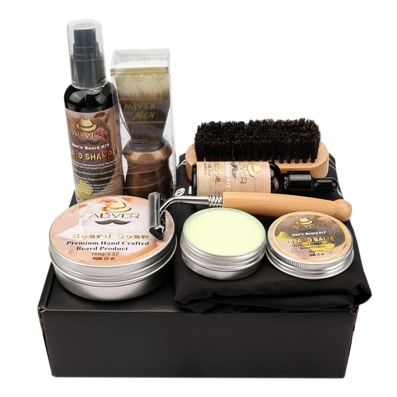 ALIVER 9Pcs/ Lot Men Beard Kit Styling Tool Beard Bib Aprons Balm Beard Oil Comb Moisturizing Wax Beard Care Set with Shaver
ALIVER 9Pcs/ Lot Men Beard Kit Styling Tool Beard Bib Aprons Balm Beard Oil Comb Moisturizing Wax Beard Care Set with Shaver
