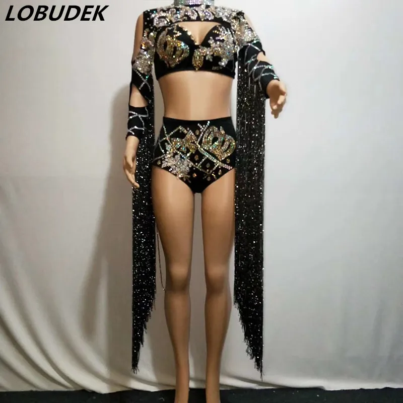 Bar Nightclub DJ Lady Singer Stage Outfit Sparkly Rhinestones Black Bikini Tassel Three-Piece Set Sexy Performance Dance Costume
Bar Nightclub DJ Lady Singer Stage Outfit Sparkly Rhinestones Black Bikini Tassel Three-Piece Set Sexy Performance Dance Costume