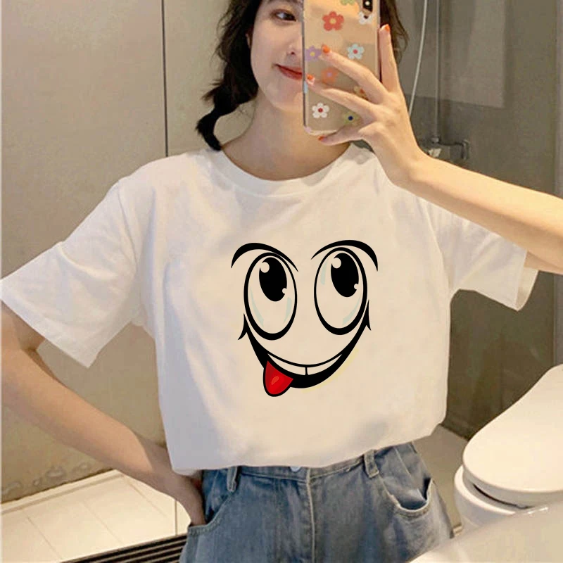 Women Fashion Tshirt Happy Expression Print T shirt Harajuku Tops Tee Cute Short Sleeve Animal Tshirt Female Tshirts
Women Fashion Tshirt Happy Expression Print T shirt Harajuku Tops Tee Cute Short Sleeve Animal Tshirt Female Tshirts