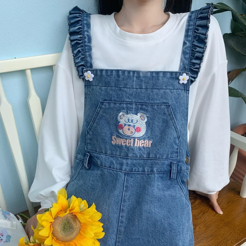 Kawaii Cartoon Bear Denim Strap Pants Women Vintage Jeans Cute Wide Leg Trousers Fashion Overalls Loose Jumpsuit Girls Rompers
Kawaii Cartoon Bear Denim Strap Pants Women Vintage Jeans Cute Wide Leg Trousers Fashion Overalls Loose Jumpsuit Girls Rompers