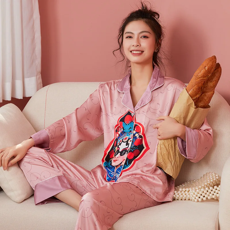 Spring Autumn Women Pink Satin Pajama Sets Long Sleeve Sleepwear Chinese Style Pajamas Girls Nightgown
Spring Autumn Women Pink Satin Pajama Sets Long Sleeve Sleepwear Chinese Style Pajamas Girls Nightgown