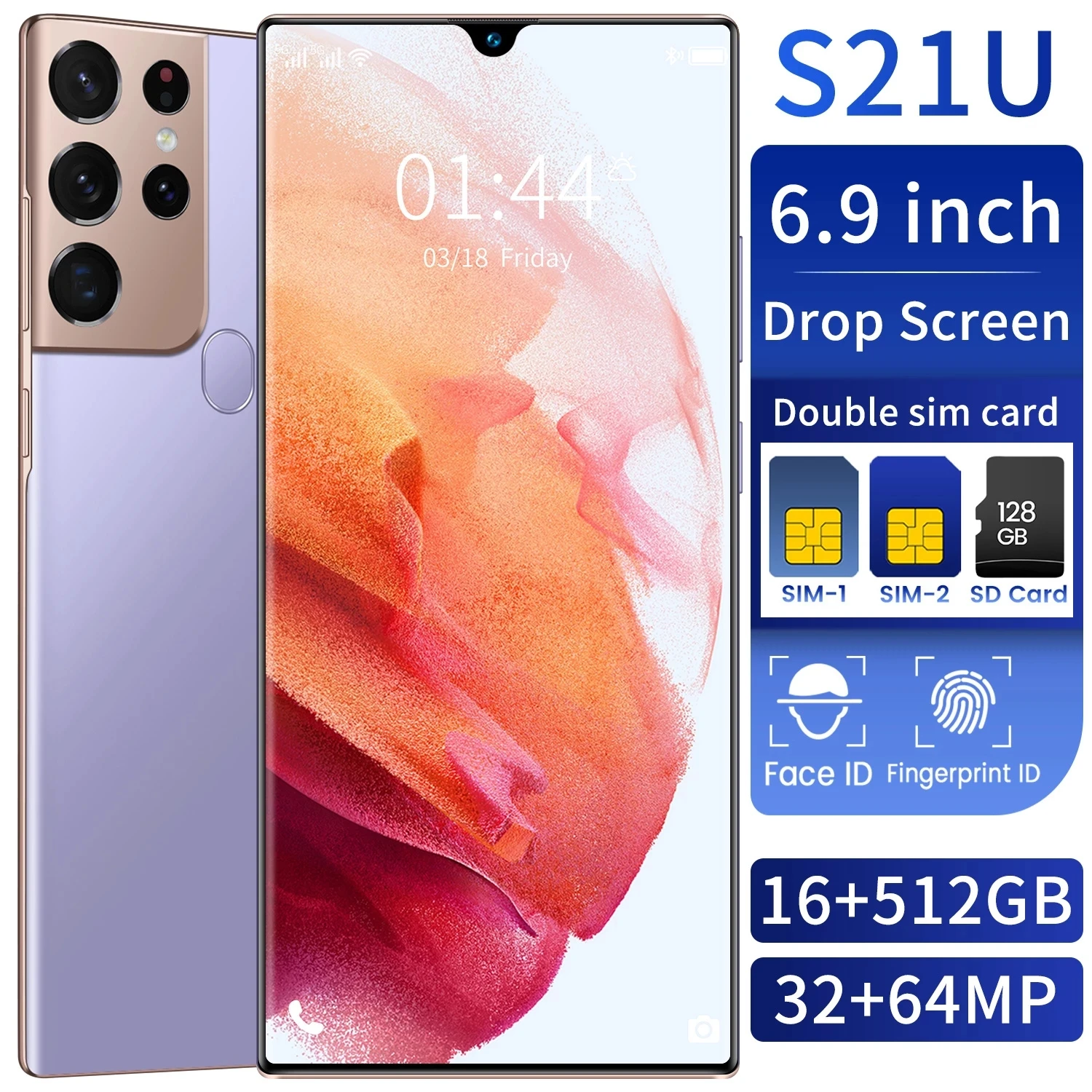 Smartphone Android S21U 12GB 512GB Celulares Octa Core HD Camera 6.9" Telephone 6800mAh Global Version 4G 5G Mobile Cell Phones
Smartphone Android S21U 12GB 512GB Celulares Octa Core HD Camera 6.9" Telephone 6800mAh Global Version 4G 5G Mobile Cell Phones