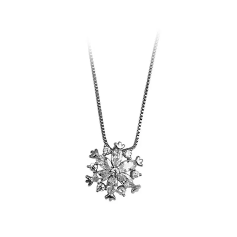 

925 sterling silver inlaid with diamonds crystal snowflake wild necklace simple clavicle chain light luxury temperament jewelry