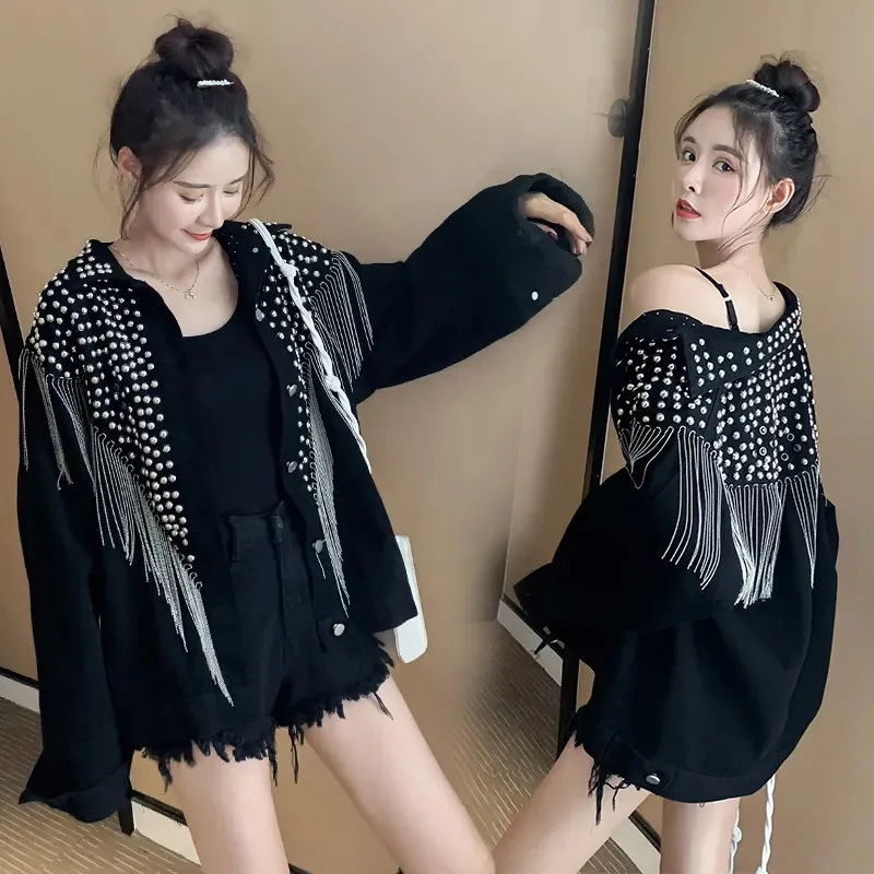 2022 New Autumn Women Denim Jacket Hand-studded Rivet Tassel Overcoat Female Jeans Jacket Loose Black Coats Outwear
2022 New Autumn Women Denim Jacket Hand-studded Rivet Tassel Overcoat Female Jeans Jacket Loose Black Coats Outwear