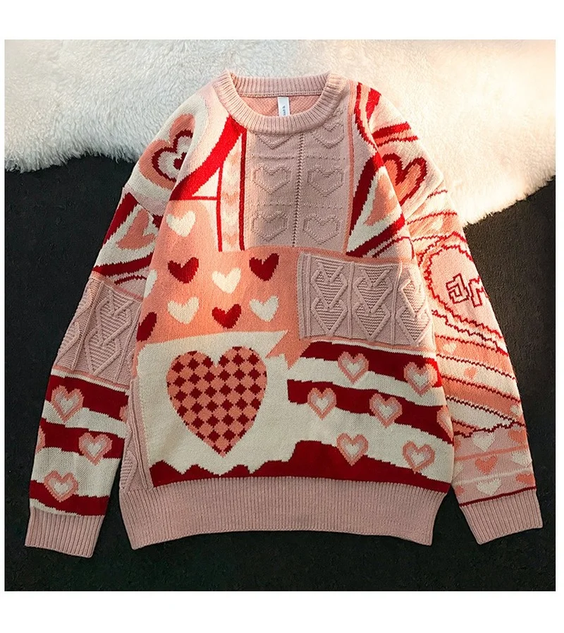 Retro hip-hop love striped square loose oversized sweater women Harajuku street fashion casual couple round neck pullover women 
Retro hip-hop love striped square loose oversized sweater women Harajuku street fashion casual couple round neck pullover women
