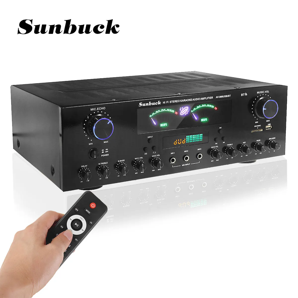 

SUNBUCK 3000W bluetooth 7 Channel Audio Power Amplifier 110V 220V AV Amp Speaker with Remote Control Support FM USB SD Cards