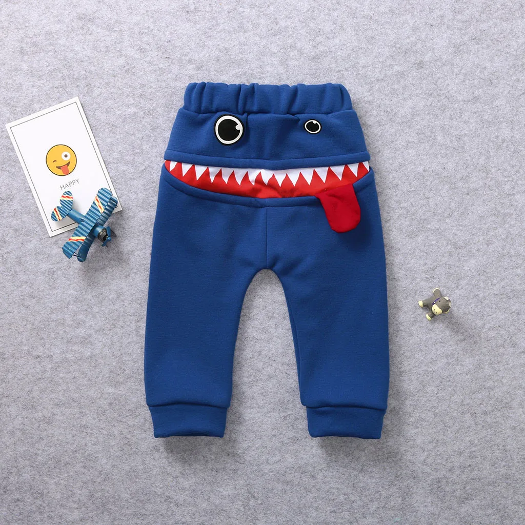 Модные новые штаны для мальчиков детские теплые шаровары с мультяшным акуловым