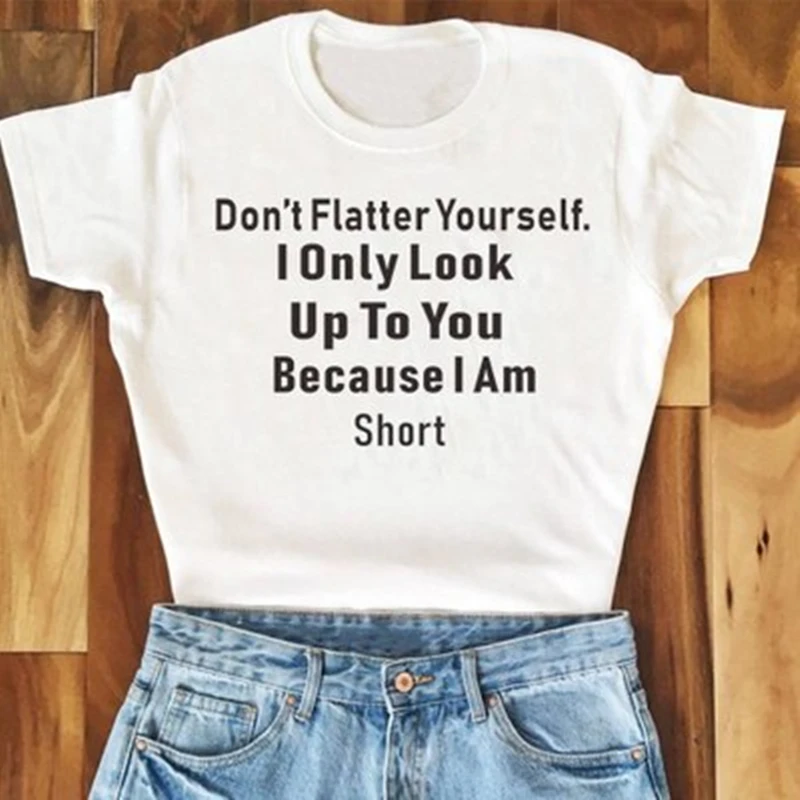 Don't flatter yourself Punk style Women t shirt letter printed T-Shirts Harajuku Short Sleeve Tees Summer Fashion T-Shirt
Don't flatter yourself Punk style Women t shirt letter printed T-Shirts Harajuku Short Sleeve Tees Summer Fashion T-Shirt