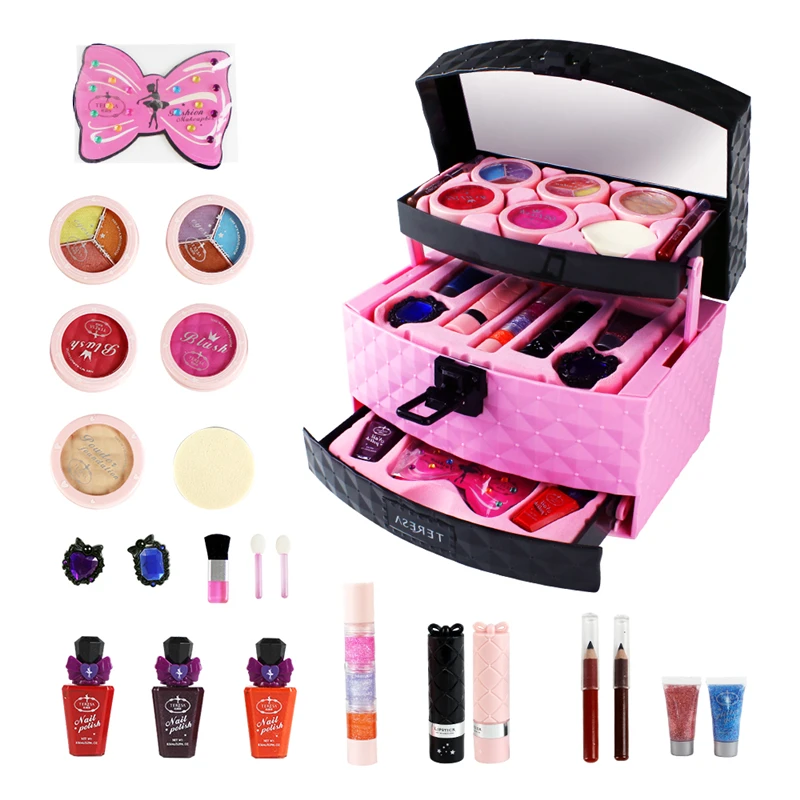 Cosmetics Set Toys for girls Makeup Washable Safe Make Up Beauty Dress up House Toy With Portable Box Lip Gloss Rouge | Игрушки и хобби