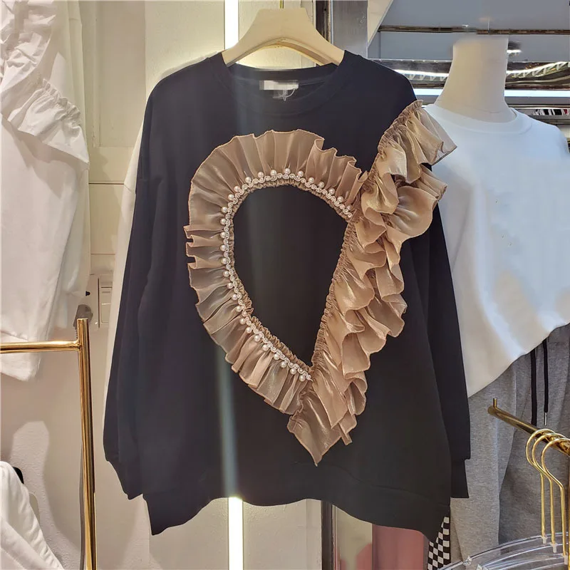 SeeBeautiful Pearl Ruffles Spliced Large Size Sweatshirt O Neck Long Sleeeve Pullovers Women Autumn 2021 New Fashion Tide G629
SeeBeautiful Pearl Ruffles Spliced Large Size Sweatshirt O Neck Long Sleeeve Pullovers Women Autumn 2021 New Fashion Tide G629