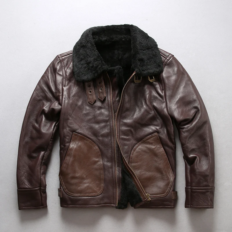 2020 New Shearling Flight Jacket Men Casual Cold Winter Pilot Jackets Wool Liner Sheepskin Bomber Coat Russia Coats | Мужская одежда