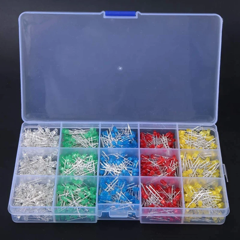 

1000Pcs 3MM LED Light Emitting Diodes Red/Yellow/Blue/Green/White LED Diode Lights Assorted Kit