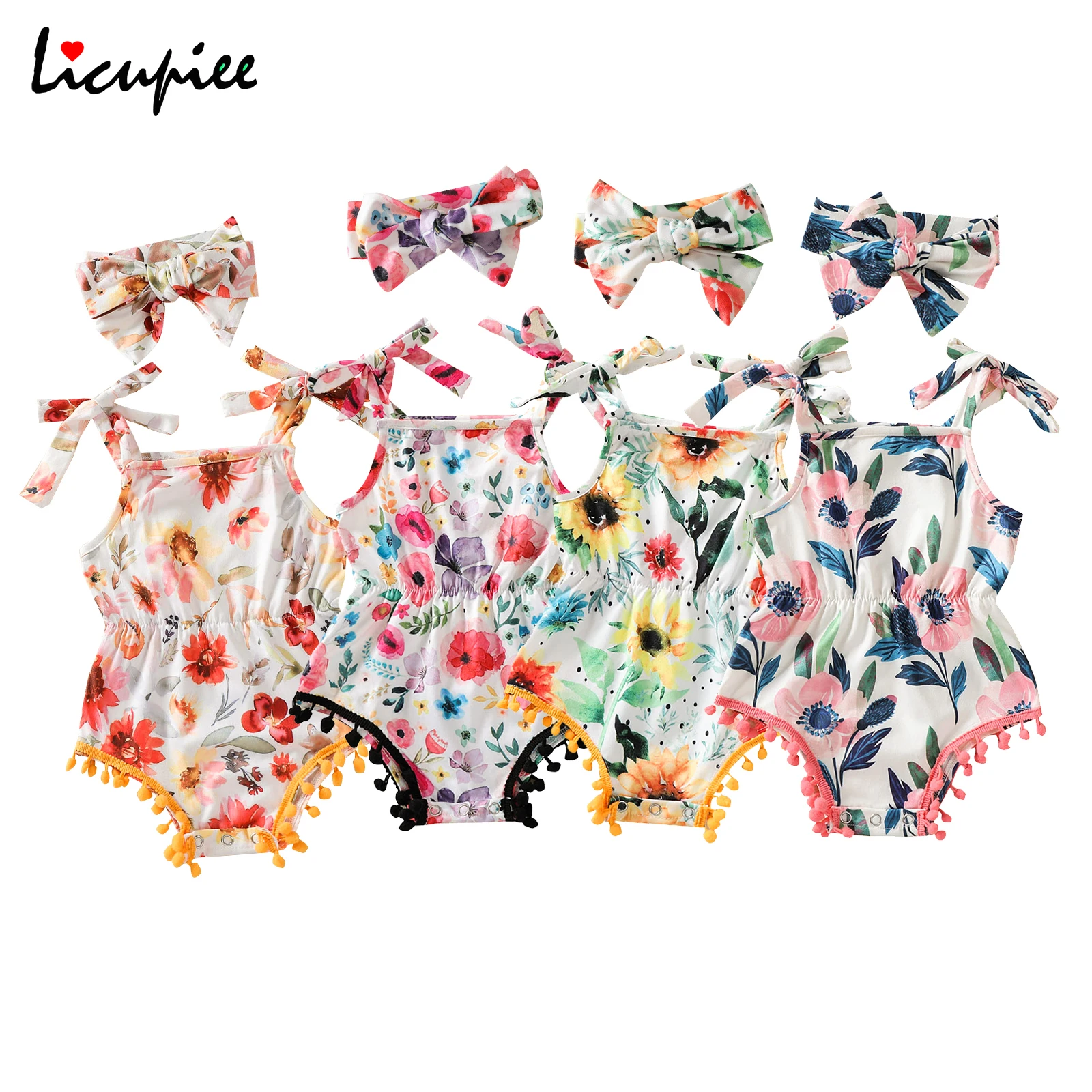 0-18 Months Print 2 Pcs Newborn Summer Outfits Baby Girl Sleeveless Tie Up Flower Print Boat Neck Romper with Pompoms + Headband
0-18 Months Print 2 Pcs Newborn Summer Outfits Baby Girl Sleeveless Tie Up Flower Print Boat Neck Romper with Pompoms + Headband