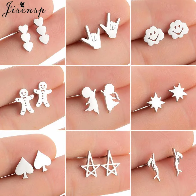 Mini Stainless Steel Earrings Women Minimalist Mermaid Gesture Cloud Spades Small Earing Gingerbread Man Studs Korean Pendientes
Mini Stainless Steel Earrings Women Minimalist Mermaid Gesture Cloud Spades Small Earing Gingerbread Man Studs Korean Pendientes