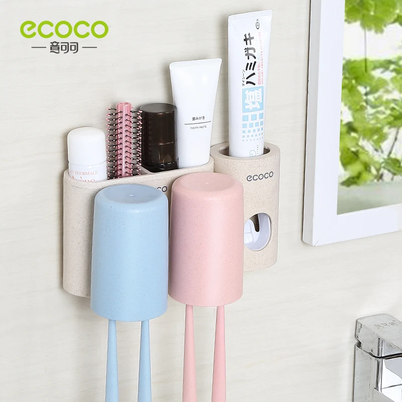

ECOCO Wall-mount Wheat Straw 2/3/4 Cup Toothbrush Holder Family Couples Toothbrush Toothpaste Cup Storage Bathroom Accessories