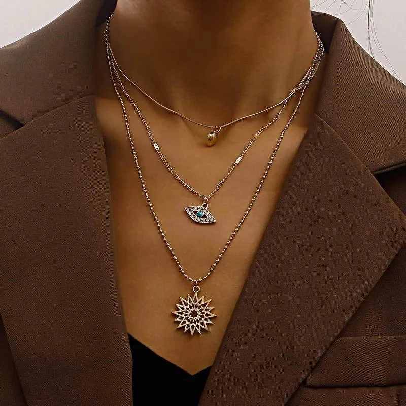 Vintage Boho Multilayer Choker Evil Eye Flower Heart Pendant Chain Gold Color Necklace for Women Party Fashion Jewelry Gift
Vintage Boho Multilayer Choker Evil Eye Flower Heart Pendant Chain Gold Color Necklace for Women Party Fashion Jewelry Gift
