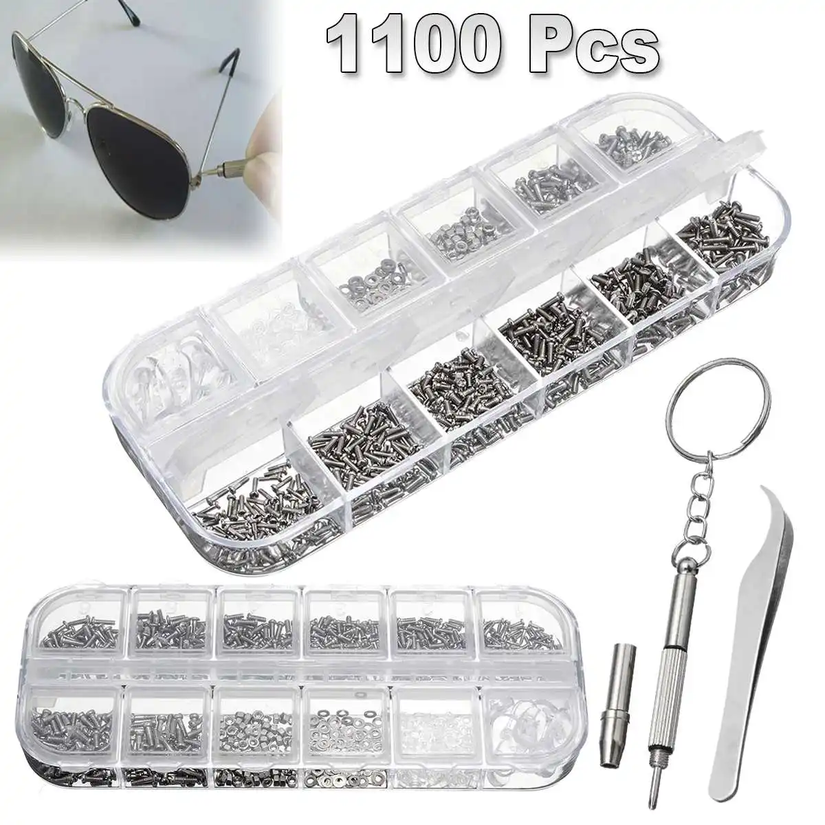 1100pcs Tiny Screws Stainless Kit Repair Part Tools For Watch Eye Glasses Clock Steel Small Screws Nuts Assortment
1100pcs Tiny Screws Stainless Kit Repair Part Tools For Watch Eye Glasses Clock Steel Small Screws Nuts Assortment