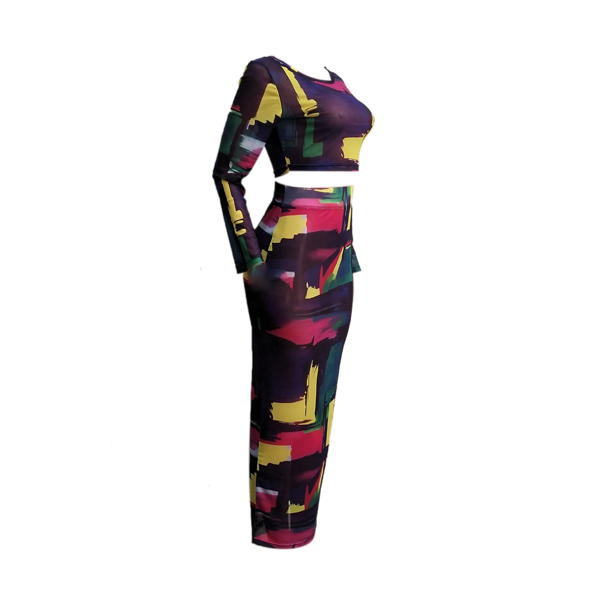 Sexy Women's Net Printed Suit, Long Sleeve Blouse Hip Skirt Two Pieces Set, Round Neck Navel Exposed Emboitement
Sexy Women's Net Printed Suit, Long Sleeve Blouse Hip Skirt Two Pieces Set, Round Neck Navel Exposed Emboitement