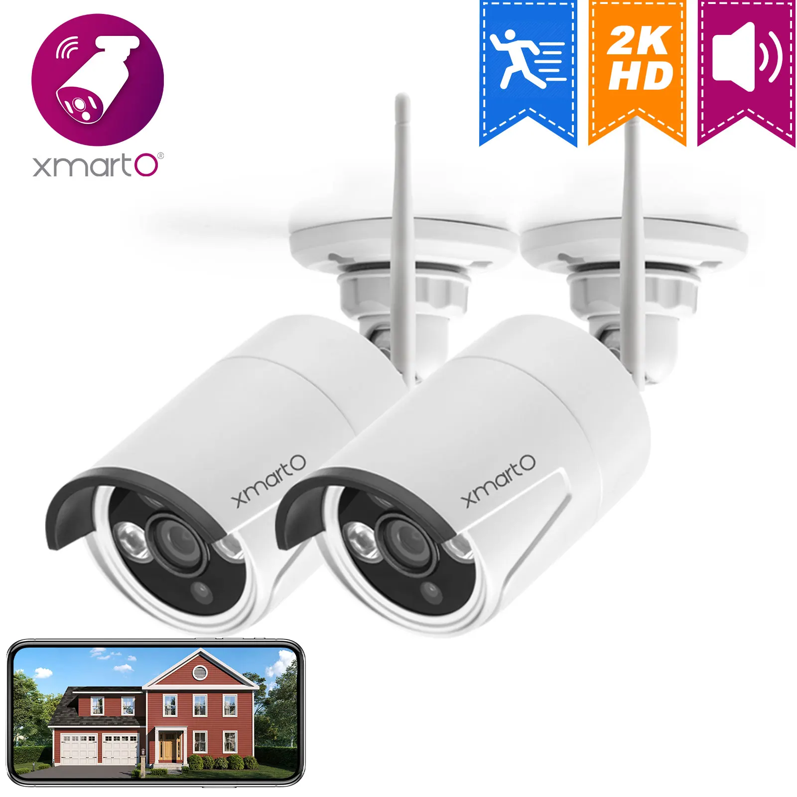 XmartO 2K HD 1296/1080P 3MP WiFi Home Security Camera with Human/Pet Detection, Weatherproof, Night Vision Functions
XmartO 2K HD 1296/1080P 3MP WiFi Home Security Camera with Human/Pet Detection, Weatherproof, Night Vision Functions