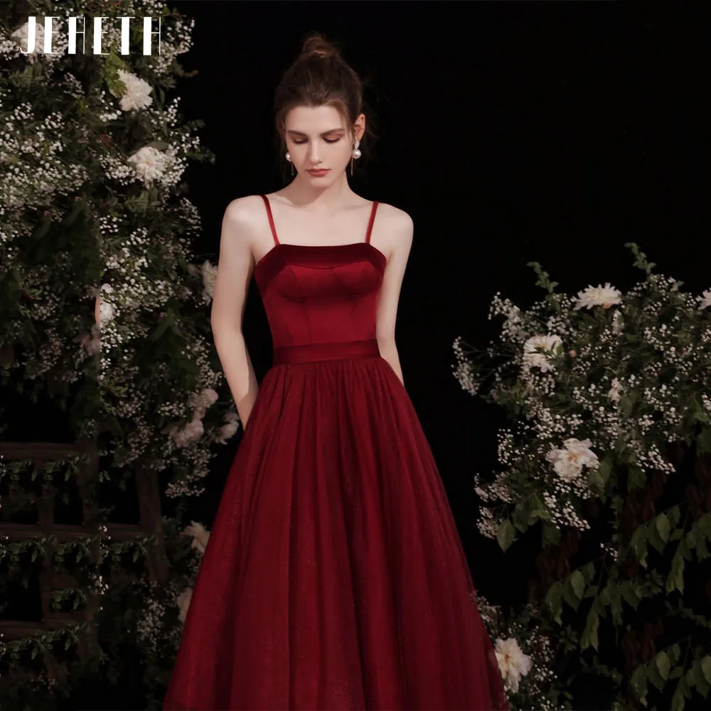 

Женское атласное платье на тонких бретельках JEHETH, винно-красное вечернее платье с вышивкой, открытой спиной, для выпускного вечера