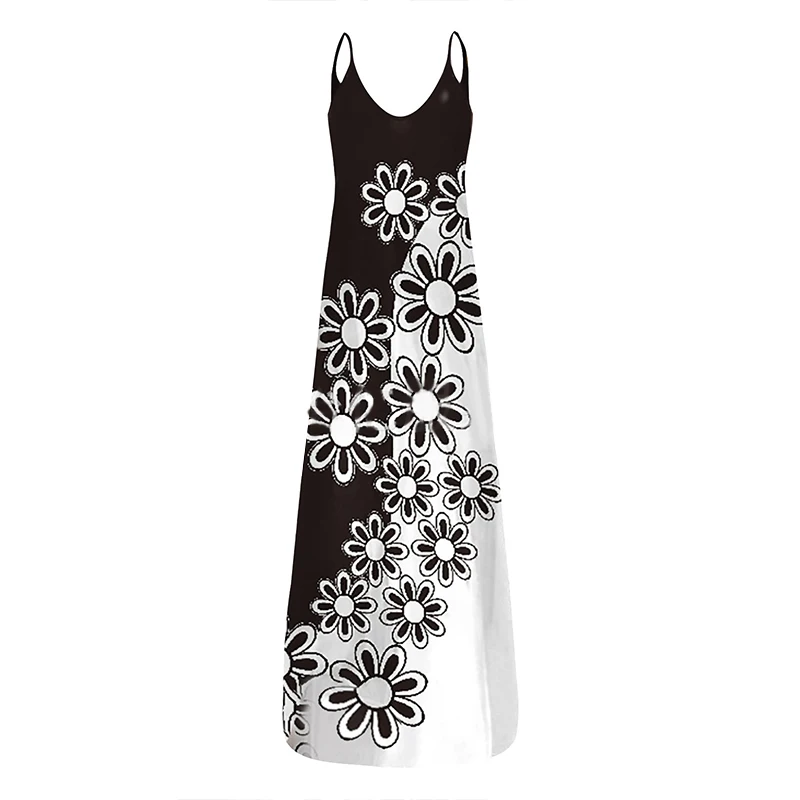 Ladies Summer New Style Casual Loose Dress Colorful Tie Dye Printed V-neck Pocket Sleeveless Sling Bohemian Long Skirt Hot Sale 
Ladies Summer New Style Casual Loose Dress Colorful Tie Dye Printed V-neck Pocket Sleeveless Sling Bohemian Long Skirt Hot Sale