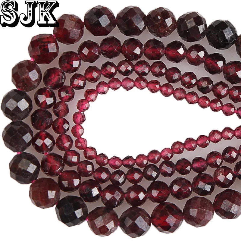 

Small Natural Stone Faceted Garnet Round Beads 2mm 3mm 4mm 5mm Section Loose Beads for Jewelry Making Necklace DIY Bracelet