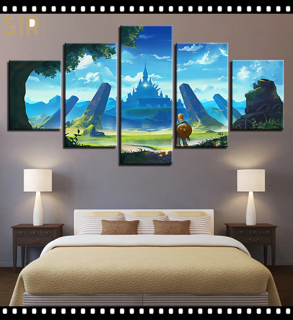 

The Legend Zelda Poster Vikings Pictures Wall Art 5 Pieces Canvas Painting Home Decor Living Room HD Printed Game Poster Anime