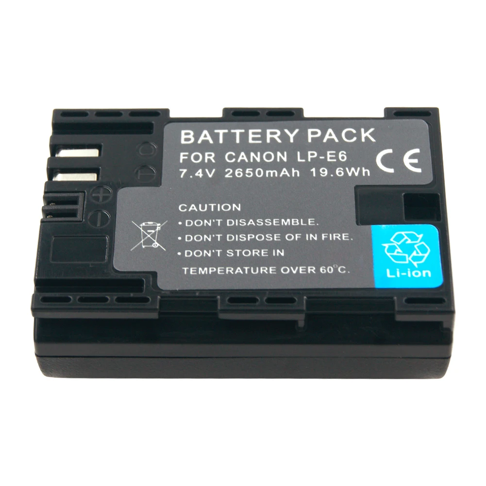 LP-E6 LPE6 LPE6N Camera Battery 7.4V 2650mAh Li-ion Rechargeable Batteries for Canon EOS 5D 6D 7D 60D 70D 80D Mark II Mark III
LP-E6 LPE6 LPE6N Camera Battery 7.4V 2650mAh Li-ion Rechargeable Batteries for Canon EOS 5D 6D 7D 60D 70D 80D Mark II Mark III