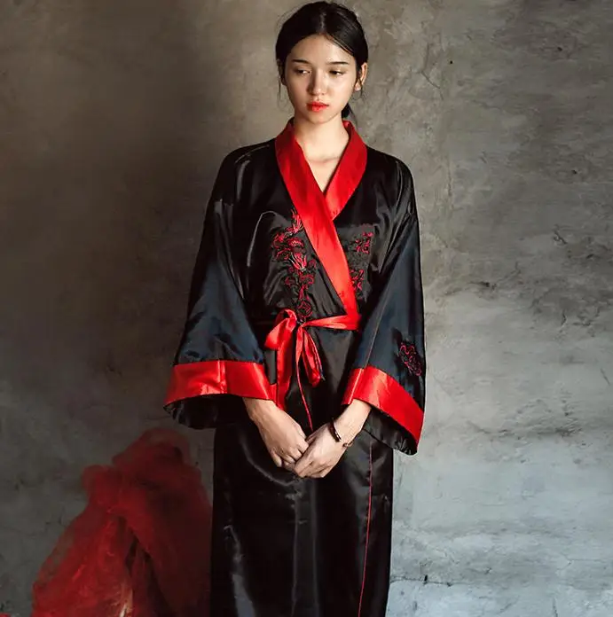 Novelty Reversible Black Red Women Kimono Yukata Satin Embroidery Dragon Nightgown One Size Robe Gown Two Side Sleepwear JA08
Novelty Reversible Black Red Women Kimono Yukata Satin Embroidery Dragon Nightgown One Size Robe Gown Two Side Sleepwear JA08