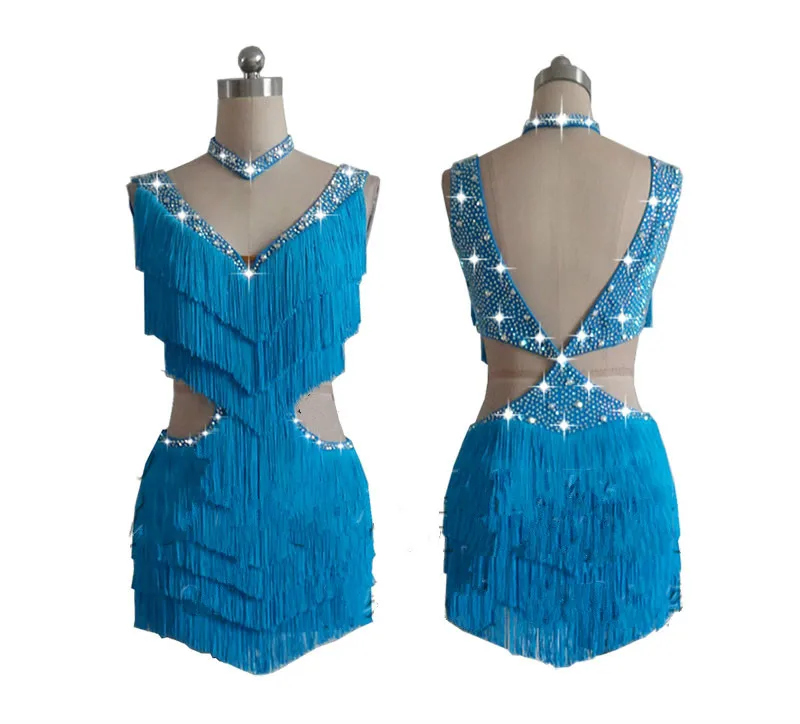 Latin Dance Tassel Skirt High-end Lake Blue Color Rhinestone V-neck Latin Dance Dress Women Competition Performance Clothing
Latin Dance Tassel Skirt High-end Lake Blue Color Rhinestone V-neck Latin Dance Dress Women Competition Performance Clothing