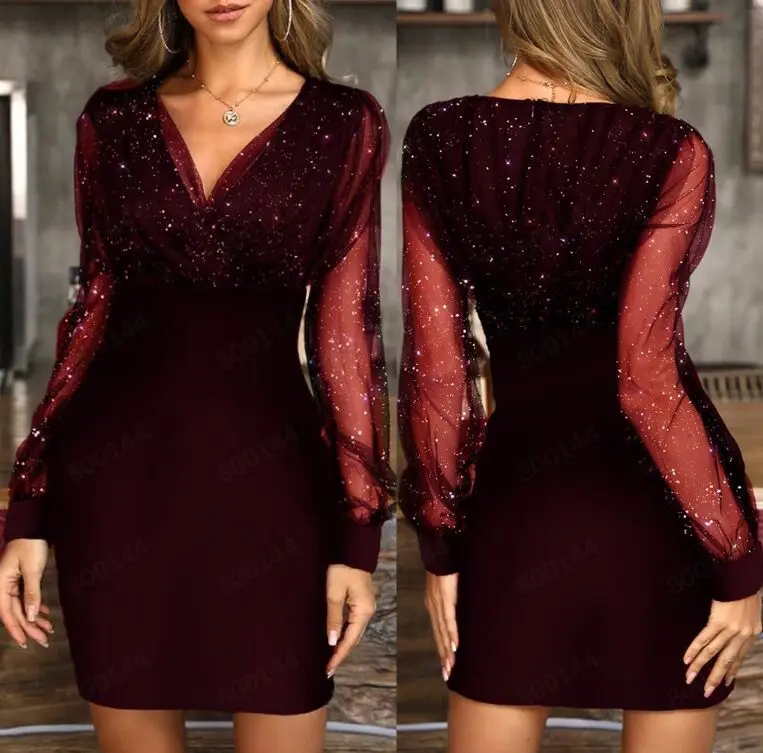 Spring/Autumn Mesh Sexy Wrapped Dress Fashion V-neck Sequin High Waist Bag Hip Dress Party Dress Slim Shining Charm Women's Wear
Spring/Autumn Mesh Sexy Wrapped Dress Fashion V-neck Sequin High Waist Bag Hip Dress Party Dress Slim Shining Charm Women's Wear
