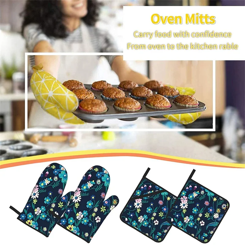 Oven glove and pot holder set heat-resistant 4-piece set, kitchen utensils non-slip insulating gloves for baking and cooking
Oven glove and pot holder set heat-resistant 4-piece set, kitchen utensils non-slip insulating gloves for baking and cooking
