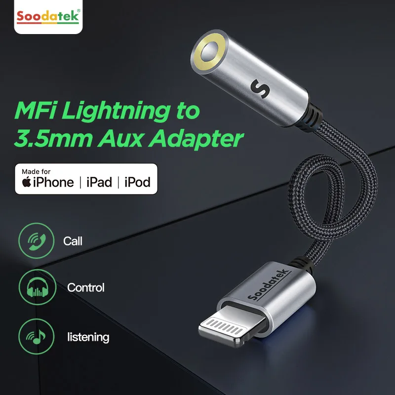 Soodatek MFi Lightning to 3.5mm Headphones Adapter for iPhone 12 11 Pro 8 7 Aux 3.5mm Jack Cable for Lightning Adapter Accessori
Soodatek MFi Lightning to 3.5mm Headphones Adapter for iPhone 12 11 Pro 8 7 Aux 3.5mm Jack Cable for Lightning Adapter Accessori