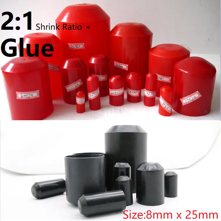 Dia 8mm x 25mm Length 2:1 Heat Shrink End Seal Caps Adhesive Glue Lined PE Insulated Wrap Wire Protect Cover Bottom Cable Sleeve
Dia 8mm x 25mm Length 2:1 Heat Shrink End Seal Caps Adhesive Glue Lined PE Insulated Wrap Wire Protect Cover Bottom Cable Sleeve