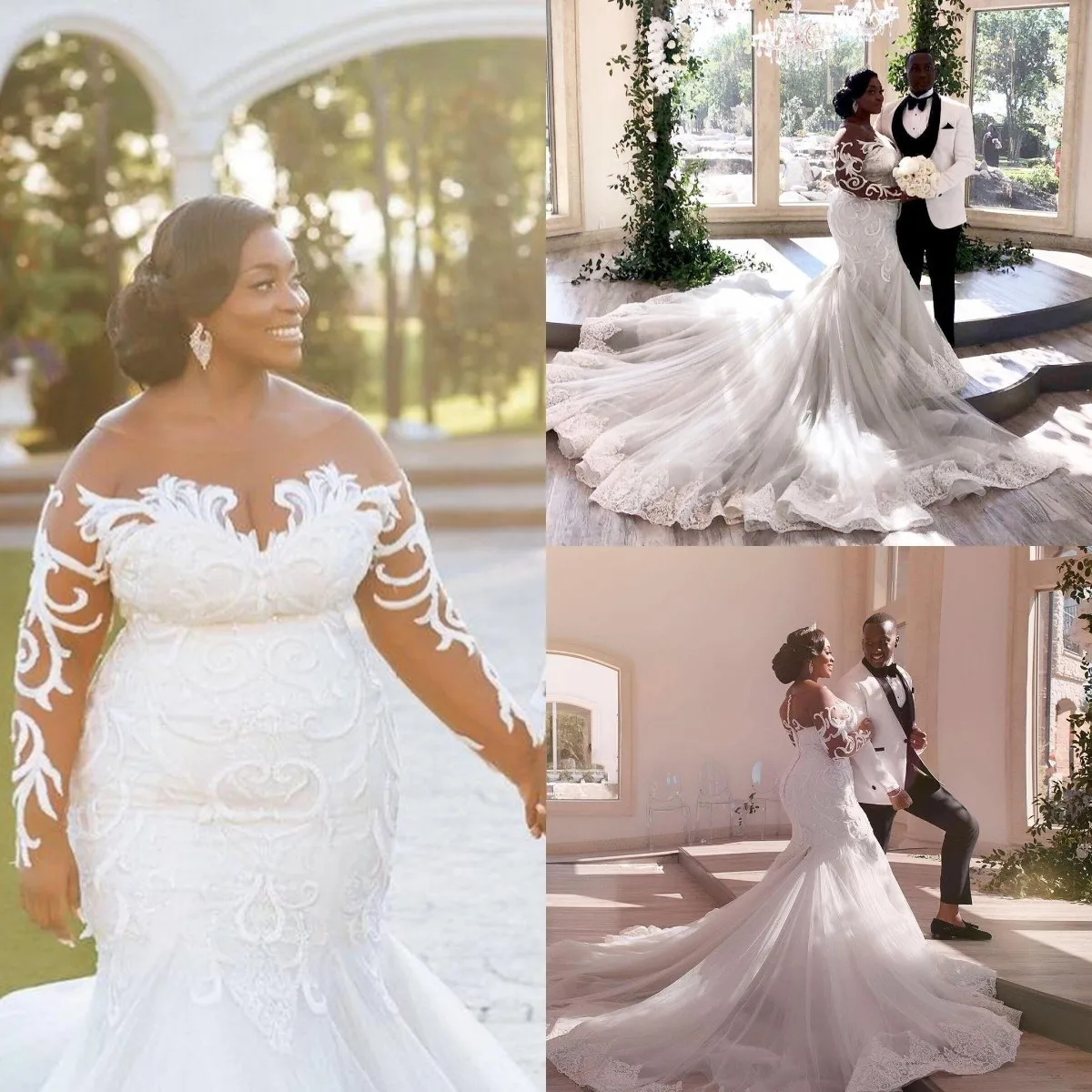 African Plus Size Mermaid Wedding Dresses Bridal Gowns Illusion Long Sleeves Jewel Neck Button Back Lace Appliqued vestido
African Plus Size Mermaid Wedding Dresses Bridal Gowns Illusion Long Sleeves Jewel Neck Button Back Lace Appliqued vestido