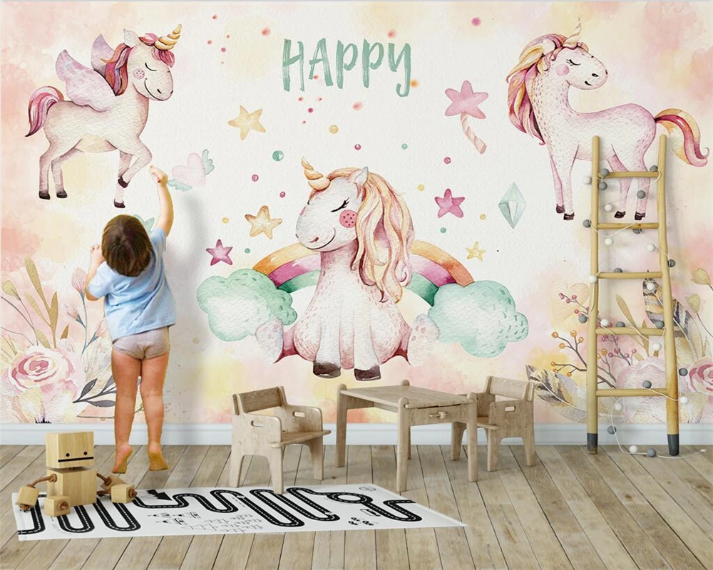 

beibehang Custom wall papers home decor modern new Nordic children pink unicorn flamingo swan background wallpaper