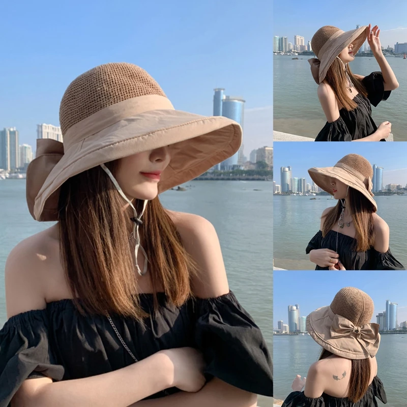 Women Summer Foldable Travel Beach Sun Visor Hat Wide Brim Sunscreen Breathable Mesh Top Sweet Bowknot Bucket Cap with Chin
Women Summer Foldable Travel Beach Sun Visor Hat Wide Brim Sunscreen Breathable Mesh Top Sweet Bowknot Bucket Cap with Chin